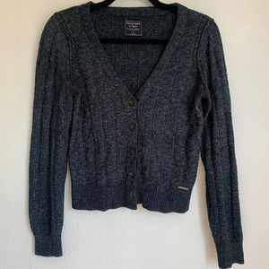 Abercrombie & Fitch Knit Button Front V-Neck Cardigan in Blue
